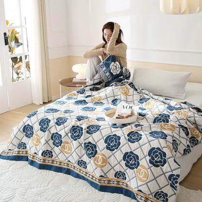 pure cotton blanket active printing gauze 10 layers summer air conditioning blankets bed cover luxury style on sales breathable