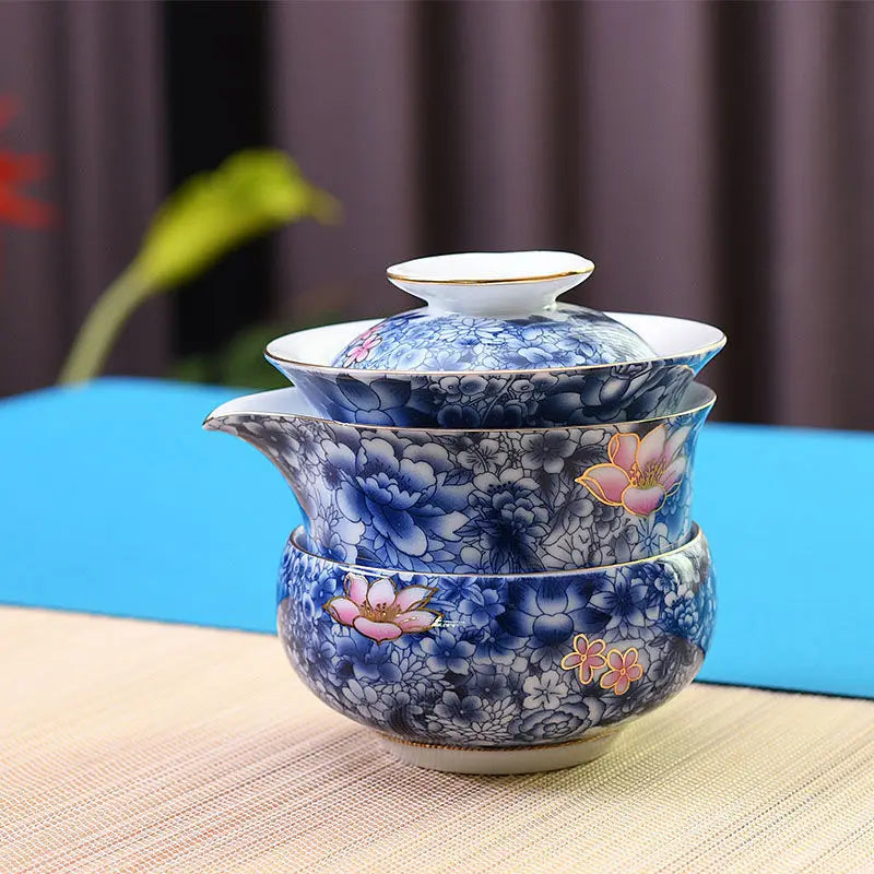 pure silver tea set 999 sterling silver pot with lid portable bag porcelain cup for travel handmade craft complete teasets China