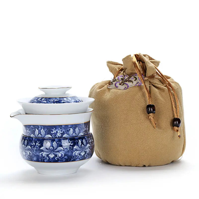 pure silver tea set 999 sterling silver pot with lid portable bag porcelain cup for travel handmade craft complete teasets China
