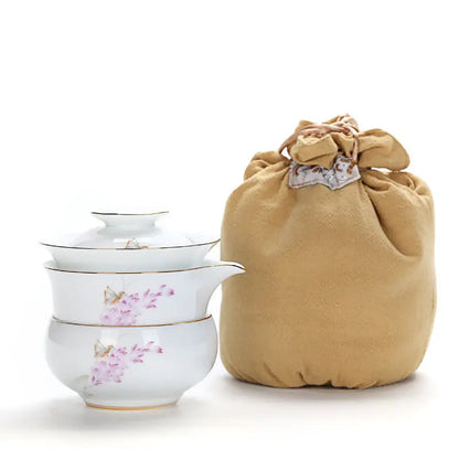 pure silver tea set 999 sterling silver pot with lid portable bag porcelain cup for travel handmade craft complete teasets China