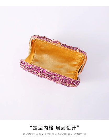 purple Rhinestone Minaudieres Evening Bag Newest Elegant Crystal Evening Bag Clutch bags Wedding Clutch Bag Party Dinner bags