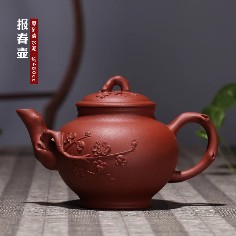 purple clay teapot pure handmade teapot Flower goods plum blossom raw ore big pot raw ore clear cement primrose pot