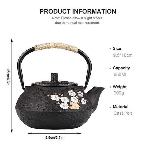 YMEEI 800ML Japanese Cast Iron Teapot With Stainless Steel Infuser Strainer Plum Blossom Tea Kettle For Boiling Water 210621