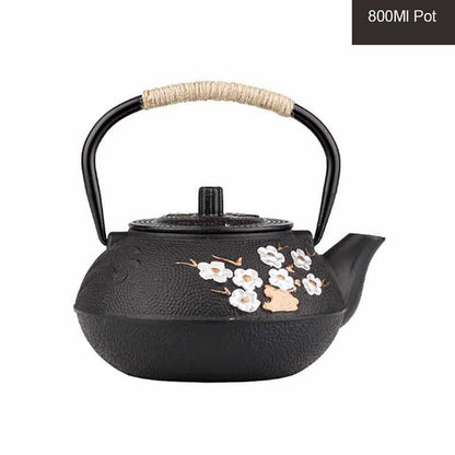 YMEEI 800ML Japanese Cast Iron Teapot With Stainless Steel Infuser Strainer Plum Blossom Tea Kettle For Boiling Water 210621