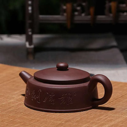 Special Purple Sand Pot Wholesale Handmade Teaware Manufacturer Direct Selling Flat-well Railing Teapot Gift Custom-engraving One Sale 160ML