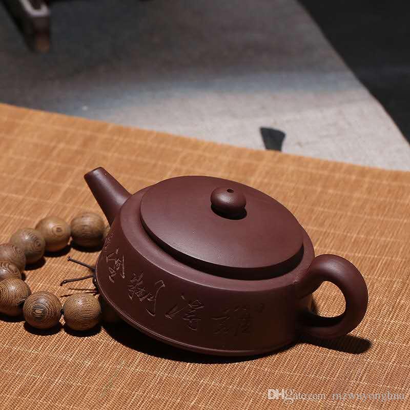 Special Purple Sand Pot Wholesale Handmade Teaware Manufacturer Direct Selling Flat-well Railing Teapot Gift Custom-engraving One Sale 160ML