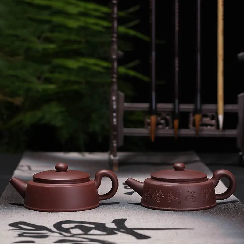 Special Purple Sand Pot Wholesale Handmade Teaware Manufacturer Direct Selling Flat-well Railing Teapot Gift Custom-engraving One Sale 160ML