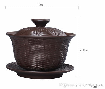 Weave Gaiwan Purple Clay Tea Tureen Handmade Health Zisha Teaware Office Ceremony Puer Oolong Tea Teapots Big Tea Bowl