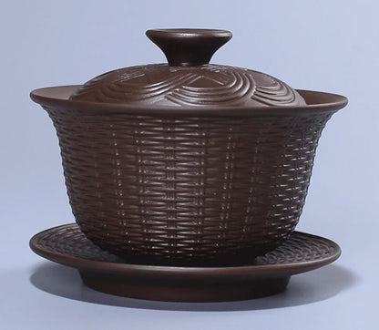 Weave Gaiwan Purple Clay Tea Tureen Handmade Health Zisha Teaware Office Ceremony Puer Oolong Tea Teapots Big Tea Bowl