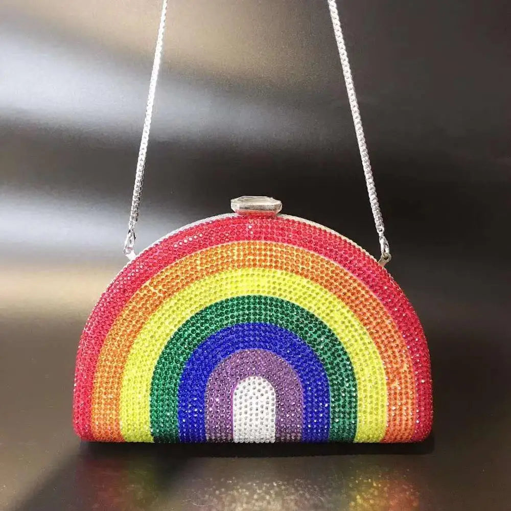 rainbow Women Evening Party Bag Diamonds Elegant Crystal Clutch Luxury Bridal Wedding Purse gift Handbag Butterfly Torebki Damsk