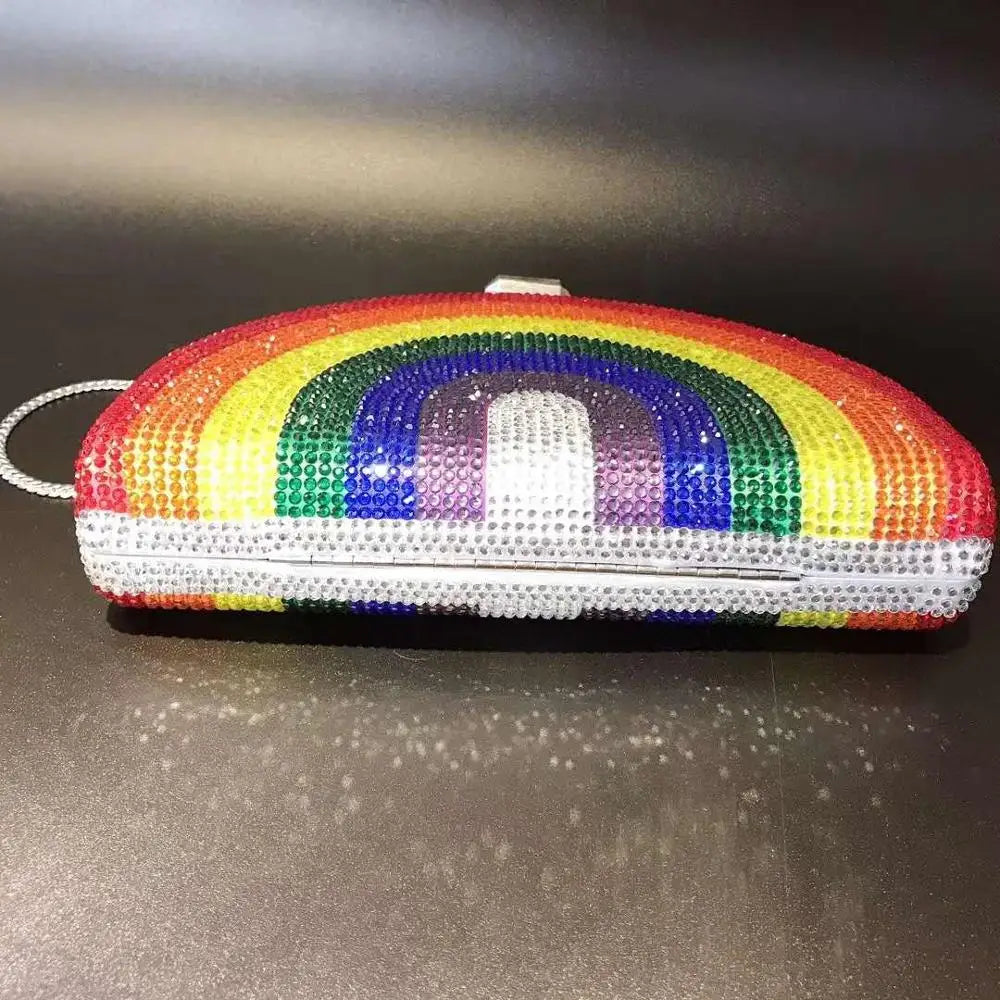 rainbow Women Evening Party Bag Diamonds Elegant Crystal Clutch Luxury Bridal Wedding Purse gift Handbag Butterfly Torebki Damsk