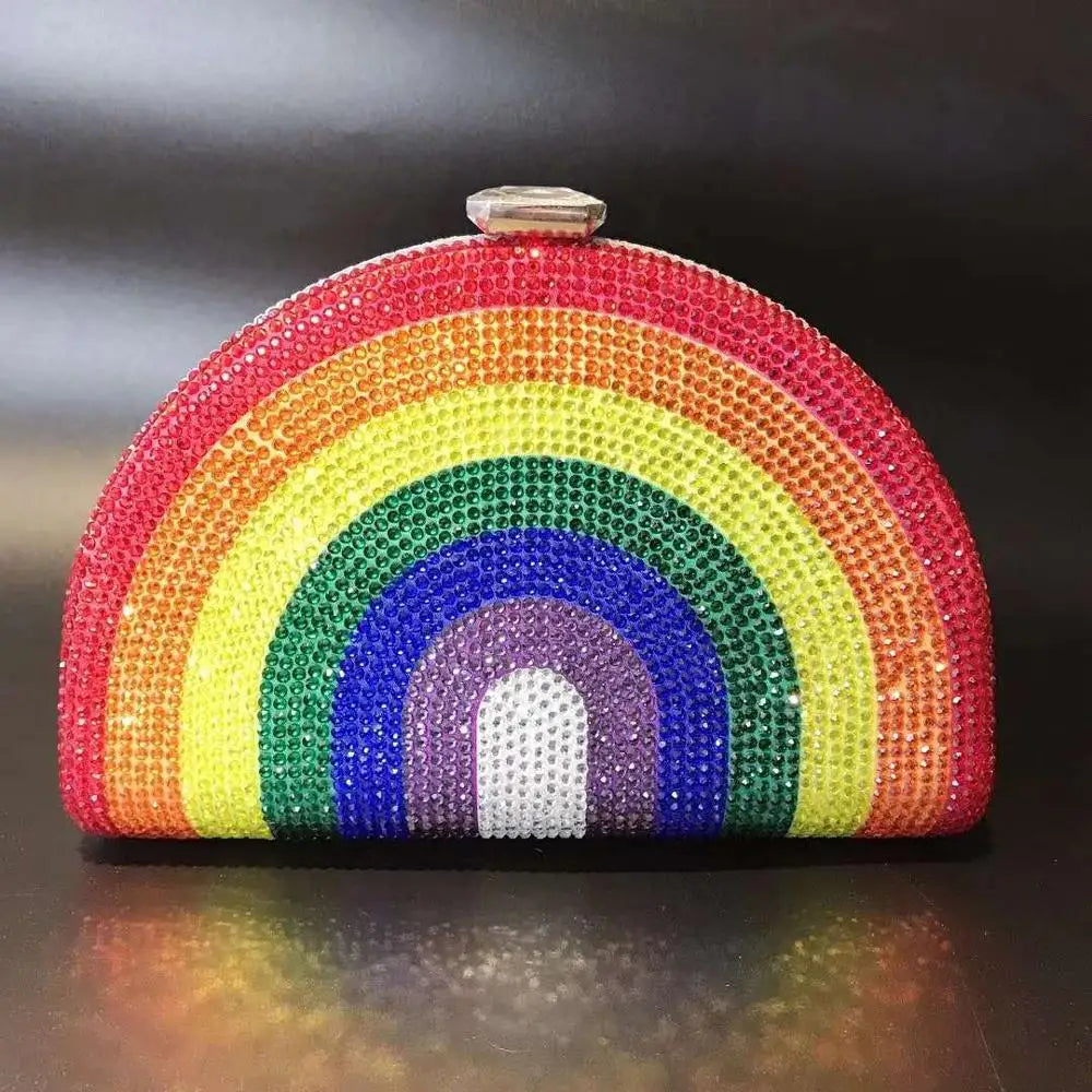 rainbow Women Evening Party Bag Diamonds Elegant Crystal Clutch Luxury Bridal Wedding Purse gift Handbag Butterfly Torebki Damsk