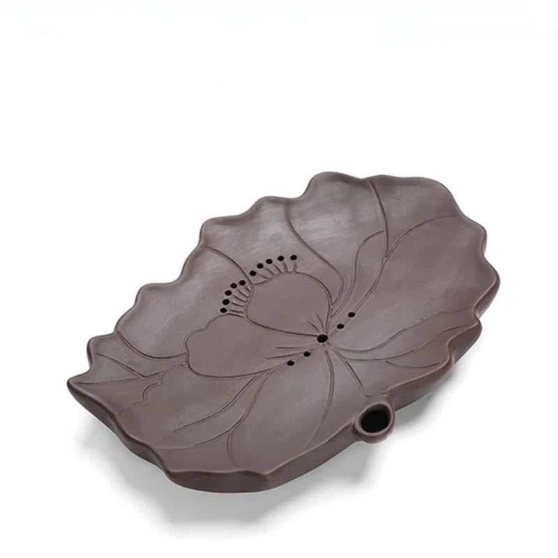real yixing zisha tea set in Chinese kungfu tea sets purple clay tea pot cup reservoir tea tray plate lotus design carved China