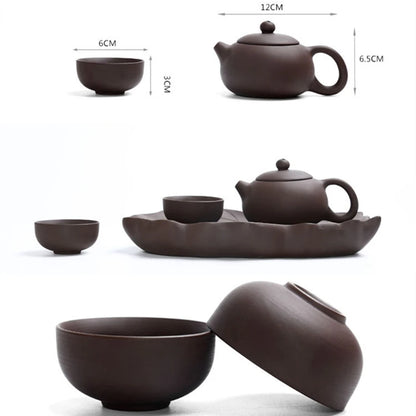 real yixing zisha tea set in Chinese kungfu tea sets purple clay tea pot cup reservoir tea tray plate lotus design carved China