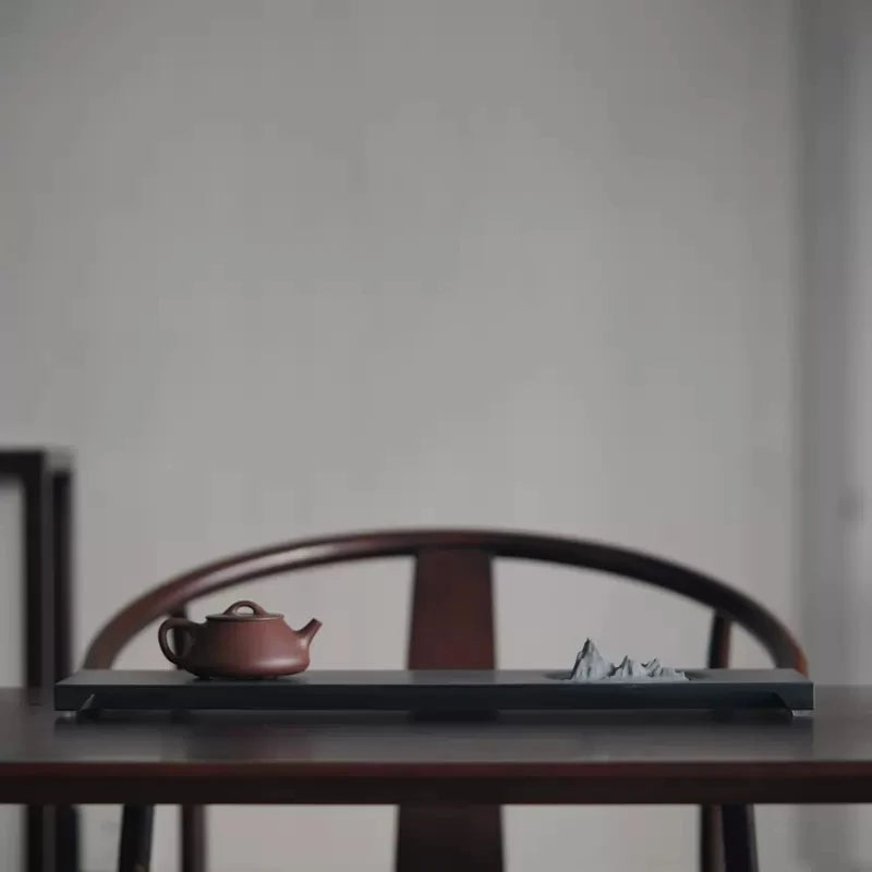 rectangle weighted black stone tea tray mountain statue decoration China serving table handmade Zen style tea boat L60cm*W20cm
