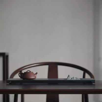 rectangle weighted black stone tea tray mountain statue decoration China serving table handmade Zen style tea boat L60cm*W20cm