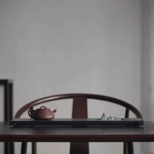 rectangle weighted black stone tea tray mountain statue decoration China serving table handmade Zen style tea boat L60cm*W20cm
