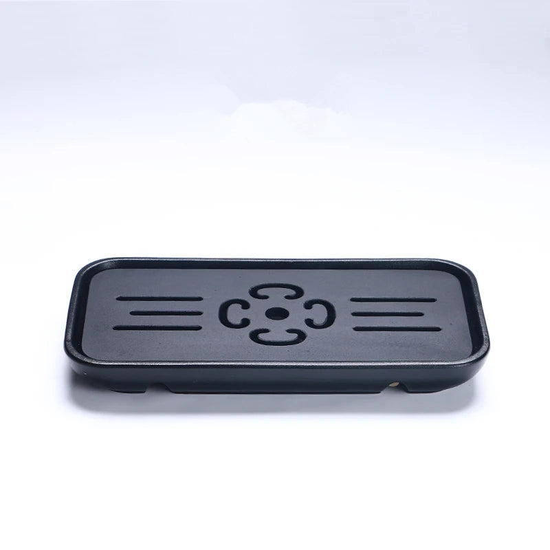 reservoir tea tray heavy black stone tea table water draining pipe outlet Chinese stone tea plate serving tray small for pot cup