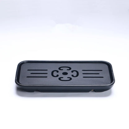 reservoir tea tray heavy black stone tea table water draining pipe outlet Chinese stone tea plate serving tray small for pot cup