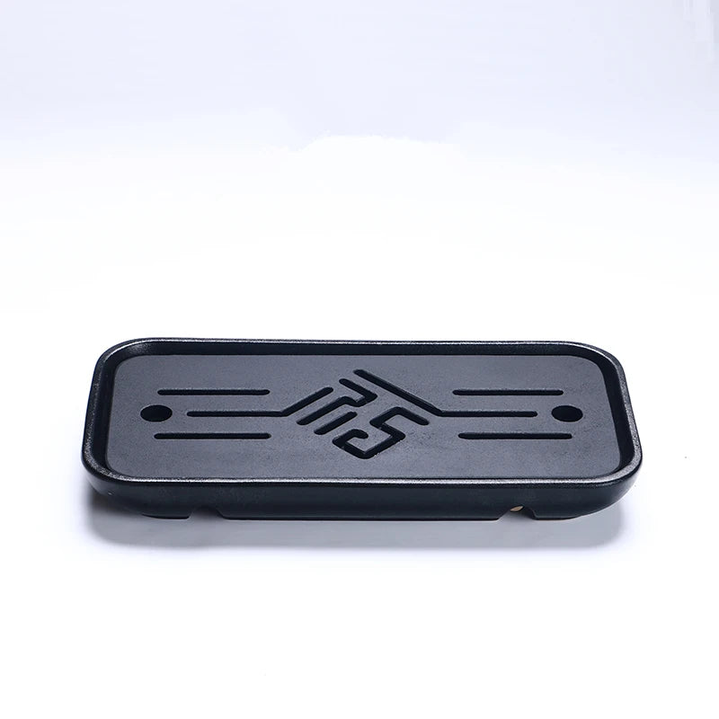 reservoir tea tray heavy black stone tea table water draining pipe outlet Chinese stone tea plate serving tray small for pot cup