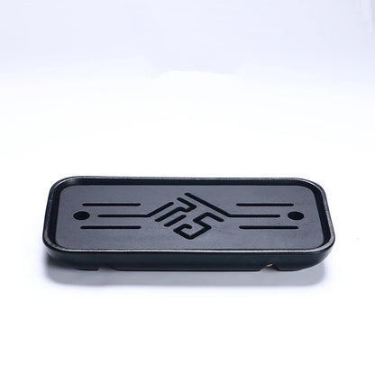 reservoir tea tray heavy black stone tea table water draining pipe outlet Chinese stone tea plate serving tray small for pot cup