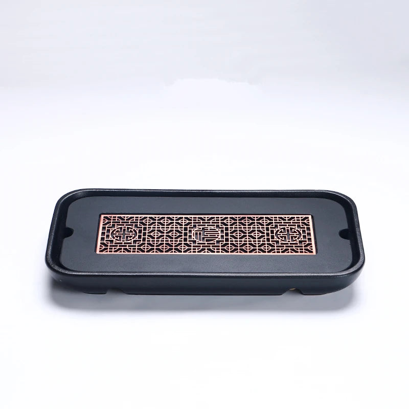 reservoir tea tray heavy black stone tea table water draining pipe outlet Chinese stone tea plate serving tray small for pot cup