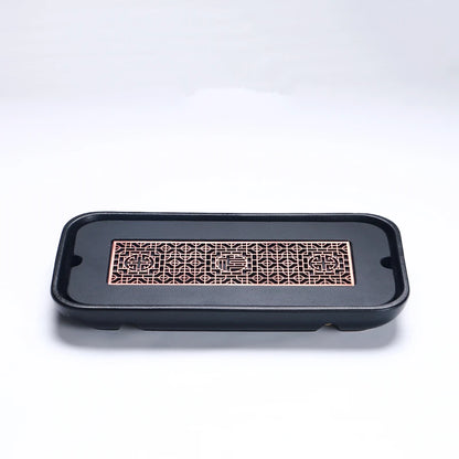 reservoir tea tray heavy black stone tea table water draining pipe outlet Chinese stone tea plate serving tray small for pot cup