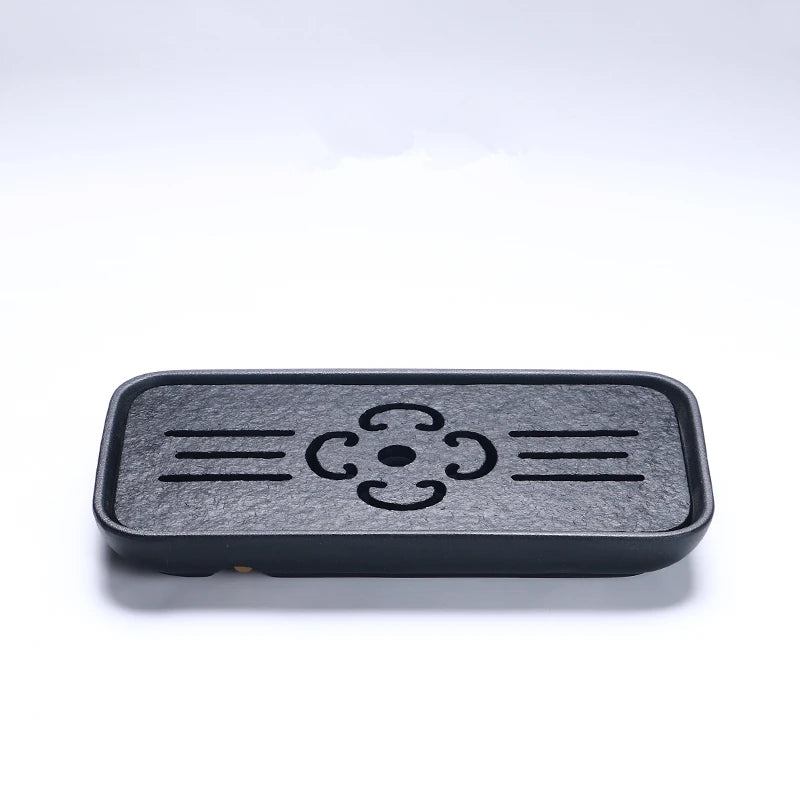 reservoir tea tray heavy black stone tea table water draining pipe outlet Chinese stone tea plate serving tray small for pot cup
