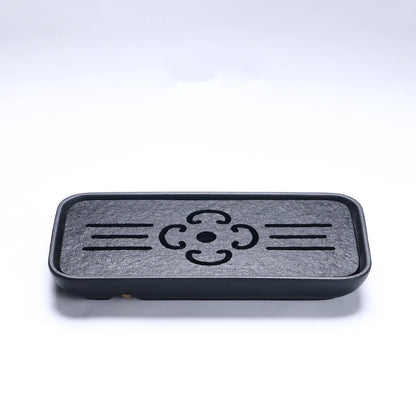 reservoir tea tray heavy black stone tea table water draining pipe outlet Chinese stone tea plate serving tray small for pot cup