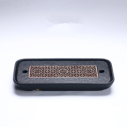 reservoir tea tray heavy black stone tea table water draining pipe outlet Chinese stone tea plate serving tray small for pot cup