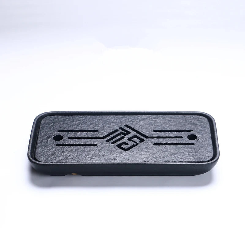reservoir tea tray heavy black stone tea table water draining pipe outlet Chinese stone tea plate serving tray small for pot cup