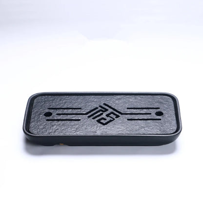 reservoir tea tray heavy black stone tea table water draining pipe outlet Chinese stone tea plate serving tray small for pot cup