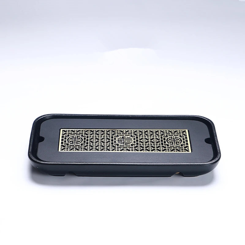 reservoir tea tray heavy black stone tea table water draining pipe outlet Chinese stone tea plate serving tray small for pot cup