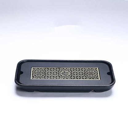 reservoir tea tray heavy black stone tea table water draining pipe outlet Chinese stone tea plate serving tray small for pot cup
