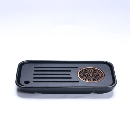 reservoir tea tray heavy black stone tea table water draining pipe outlet Chinese stone tea plate serving tray small for pot cup