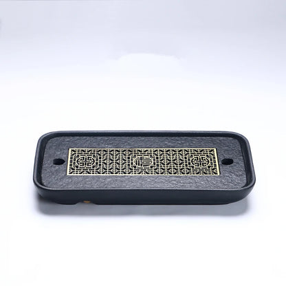 reservoir tea tray heavy black stone tea table water draining pipe outlet Chinese stone tea plate serving tray small for pot cup