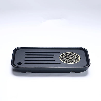 reservoir tea tray heavy black stone tea table water draining pipe outlet Chinese stone tea plate serving tray small for pot cup