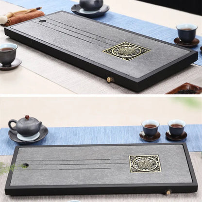reservoir tea tray water draining tea table weighted black stone serving tray complete natural stone tea boat L60cm for tea set