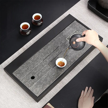 reservoir tea tray water draining tea table weighted black stone serving tray complete natural stone tea boat L60cm for tea set