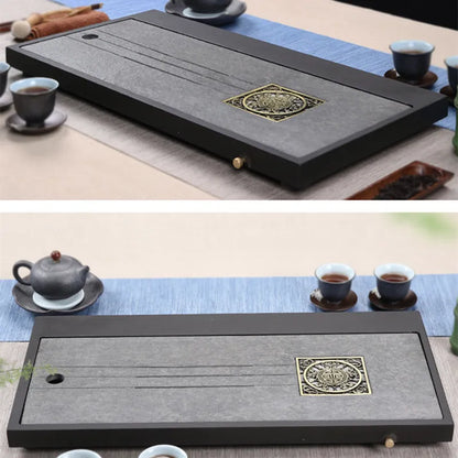 reservoir tea tray water draining tea table weighted black stone serving tray complete natural stone tea boat L60cm for tea set