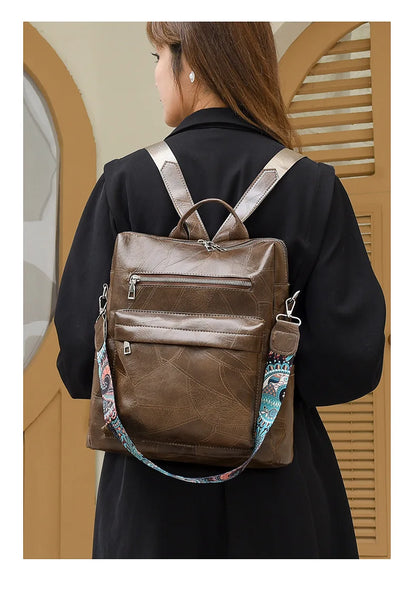 retro PU leather backpack for women anti theft shoulder bag ladies backpack leisure travel backpack large capacity laptop bag