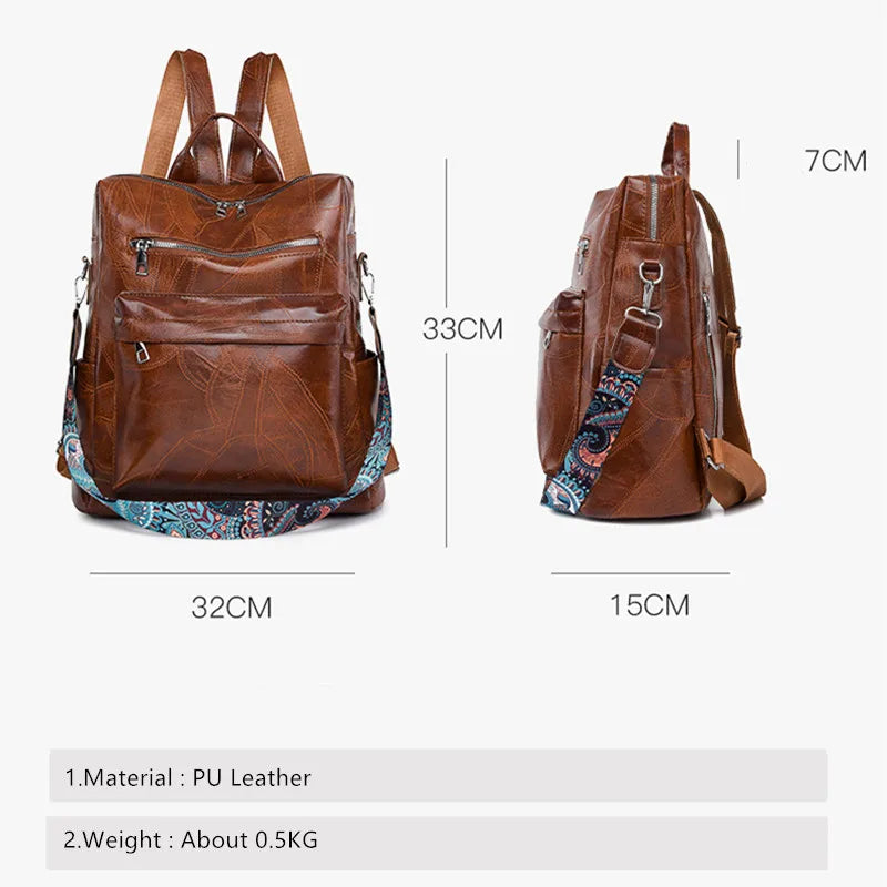 retro PU leather backpack for women anti theft shoulder bag ladies backpack leisure travel backpack large capacity laptop bag