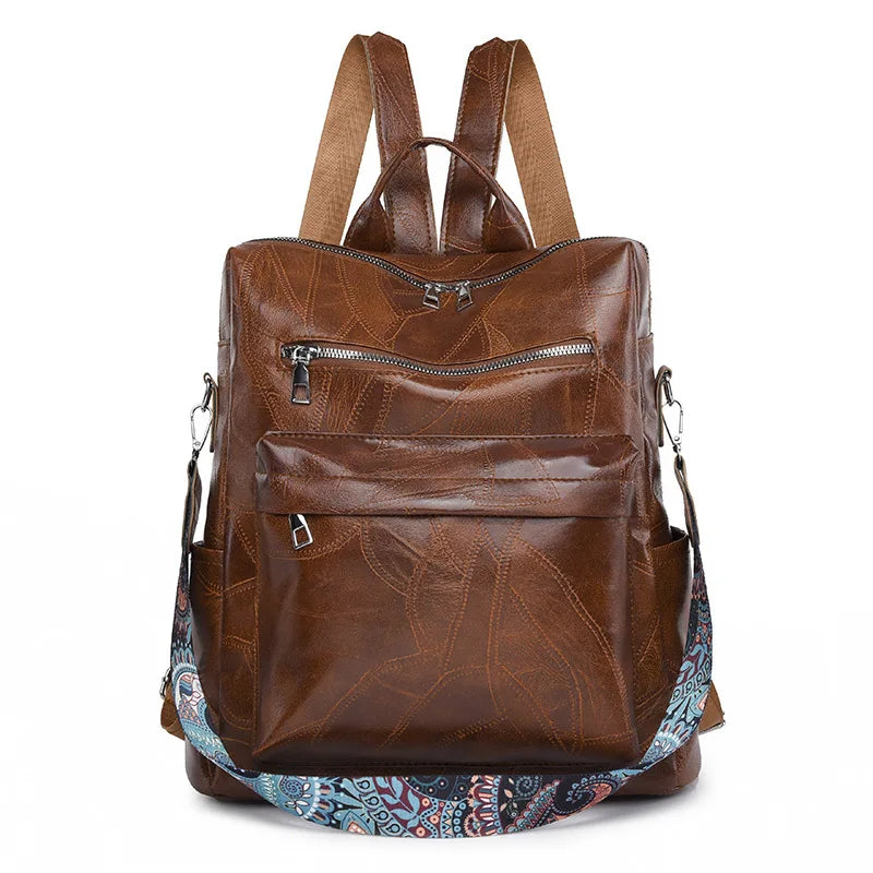retro PU leather backpack for women anti theft shoulder bag ladies backpack leisure travel backpack large capacity laptop bag