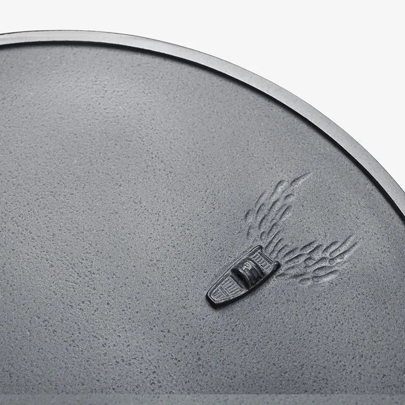 round tea tray black stone mountain-river boat carved Zen style serving trays weighted handmade embossed heavy natural stone new
