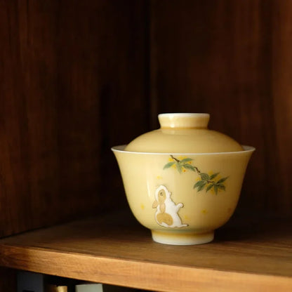 rtistic Tea Set with Hand-Painted Jade Rabbit and Osmanthus Flowers from Jingdezhen