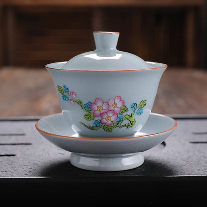 ruyao crackle glaze Sancai gaiwan handpainted cup bowl with cover saucer coaster ceramic lid tureen 145ml in China on sales new