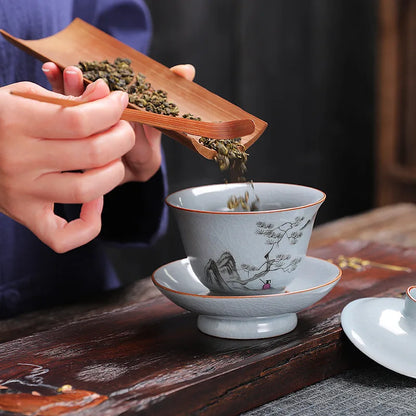 ruyao crackle glaze Sancai gaiwan handpainted cup bowl with cover saucer coaster ceramic lid tureen 145ml in China on sales new