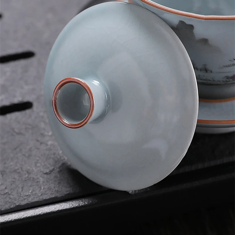 ruyao crackle glaze Sancai gaiwan handpainted cup bowl with cover saucer coaster ceramic lid tureen 145ml in China on sales new