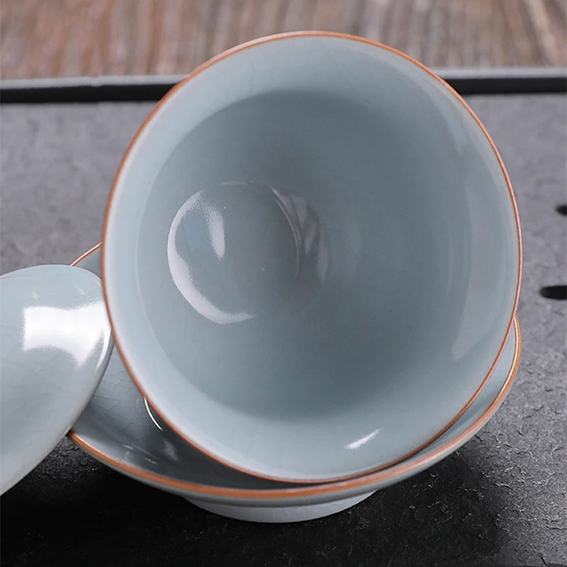 ruyao crackle glaze Sancai gaiwan handpainted cup bowl with cover saucer coaster ceramic lid tureen 145ml in China on sales new