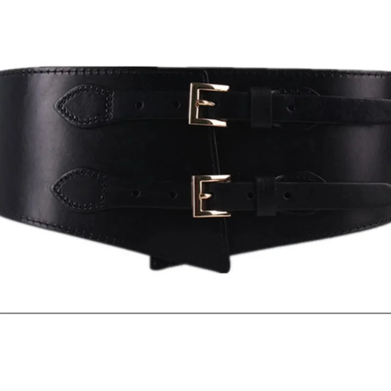 's 10cm Leather Double Row Retro Wide Fashion All-match Girdle High-quality Designer Belt for Women